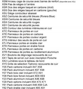 Codes Options Porsche 996