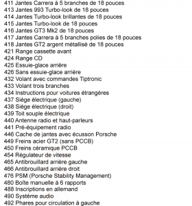 Codes Options Porsche 996
